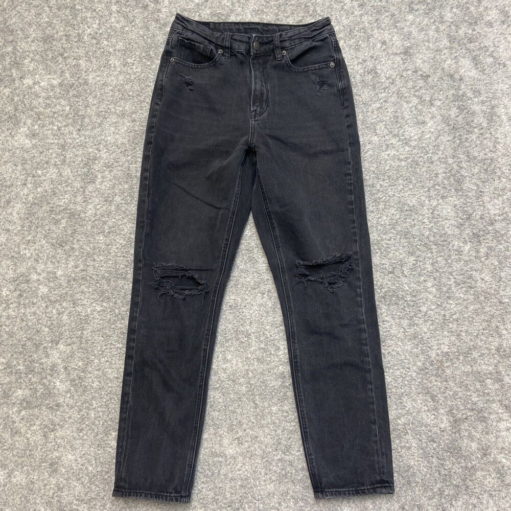 American Eagle Distressed‎ Mom Jeans Women's Size 2R Black Denim